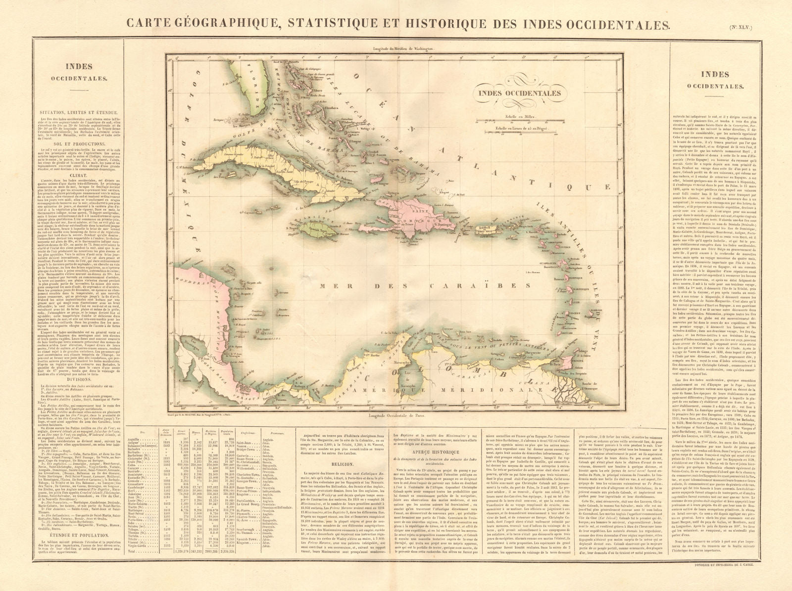 'Indes Occidentales'. West Indies. Caribbean. Gran Colombia. BUCHON 1825 map